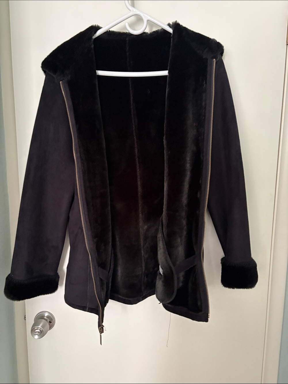 Women's Black Faux Shearling Hooded Jacket